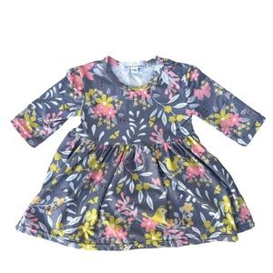 Bailey's Blossom Toddler Dress  Gray Floral Long Sleeve A-Line Casual 6-…